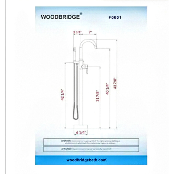WOODBRIDGE F0001BN Freestanding Tub Filler with Hand Shower Brushed Nickel - Picture 5 of 8